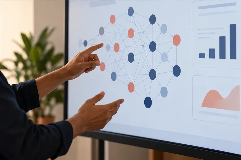 Conexões visuais representando revisão de conteúdo por inteligência artificial