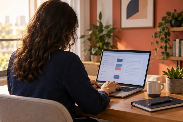 Adulto aprendendo a usar ferramentas de inteligência artificial em ambiente de estudo