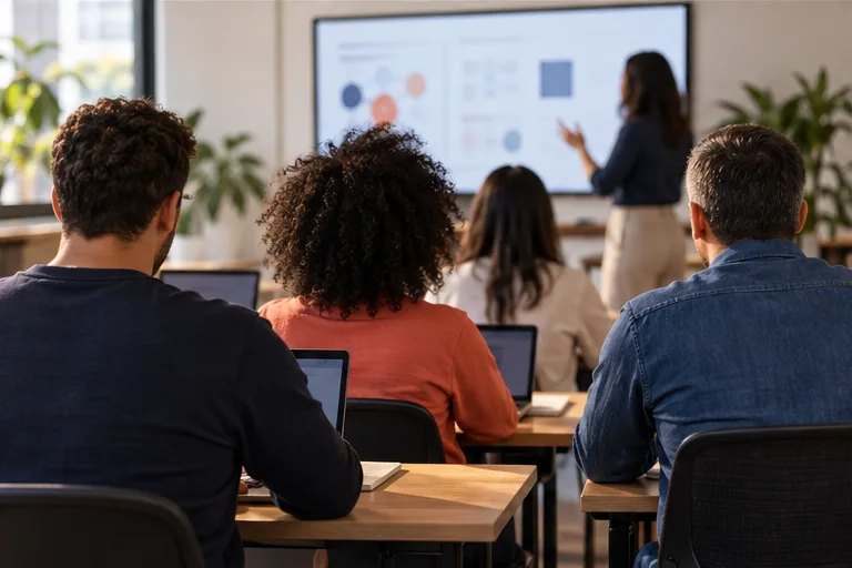 Turma de adultos em formação sobre inteligência artificial no Brasil